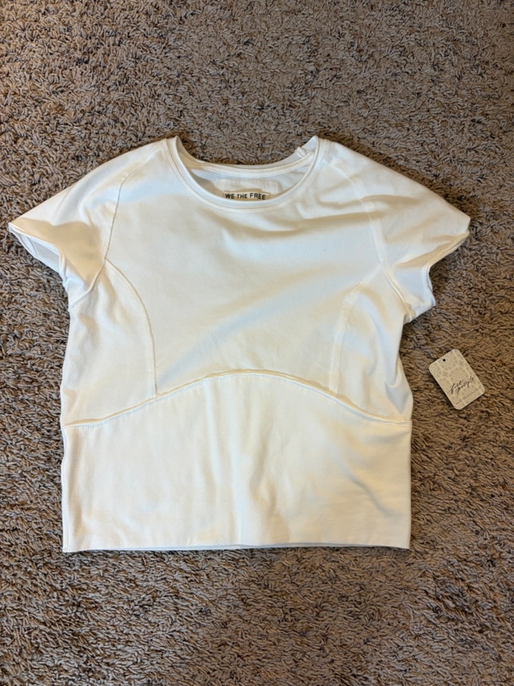 Free People White Cropped Crew Neck Tee